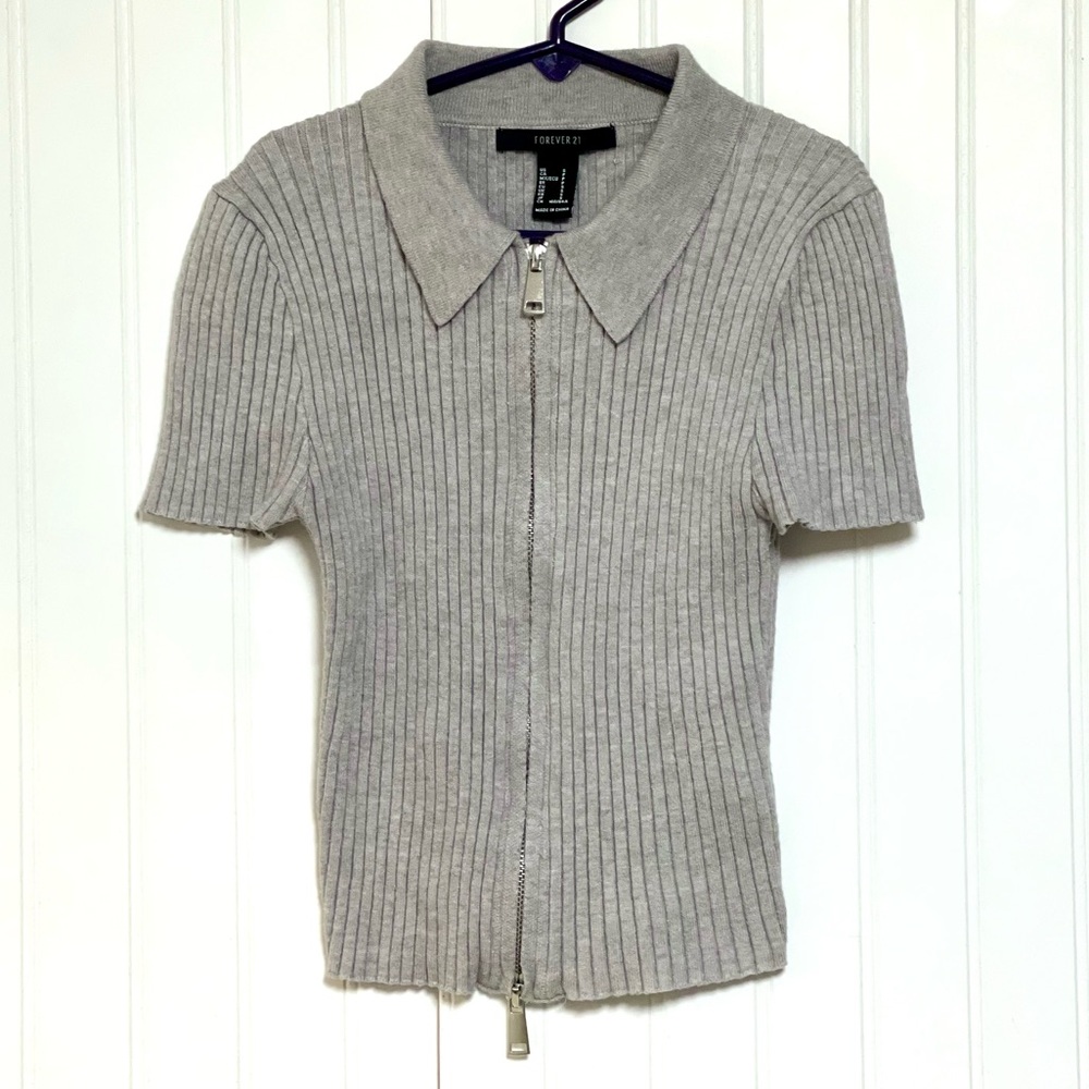 Forever 21 Gray Double Zipper Knit Crop Top - Sz S